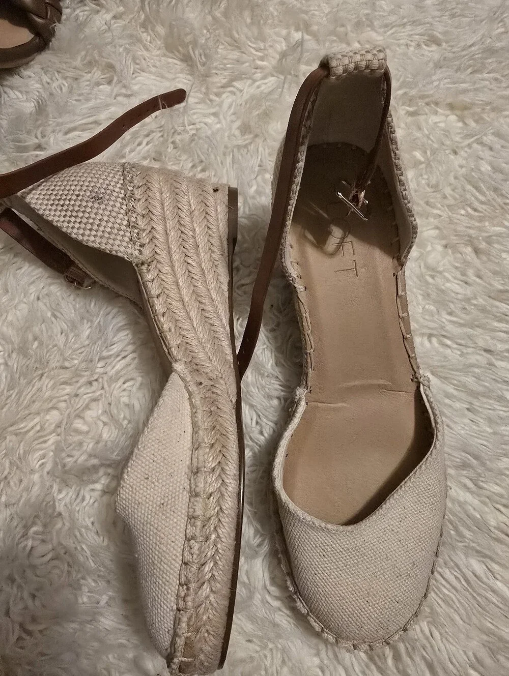 Loft Neutral Canvas Espadrille Flats with Ankle Strap - Women's